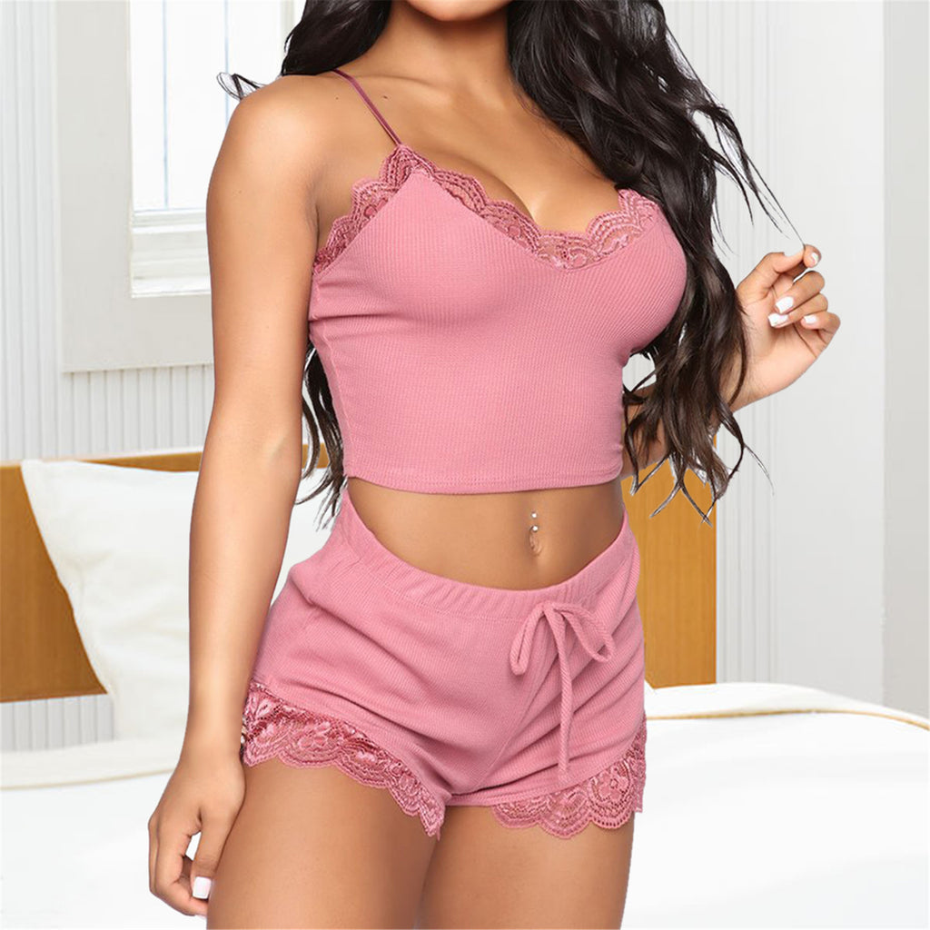 Satin Lace V-Neck Pajama Set