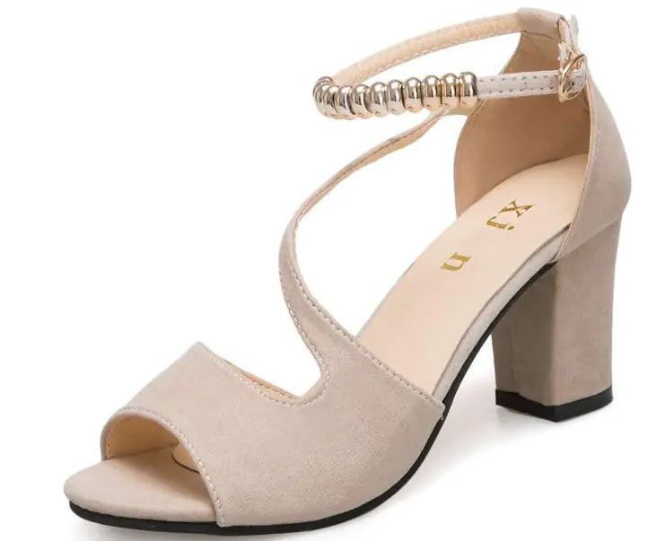 Suede Block Heel Sandals – Open Toe Elegance