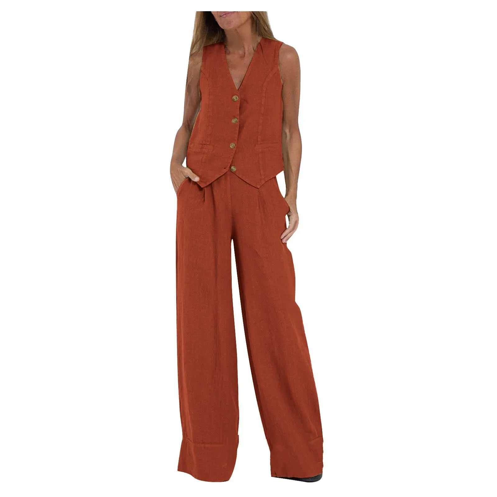 Colorblock Vest & Pants Set – Sleeveless Casual Suit