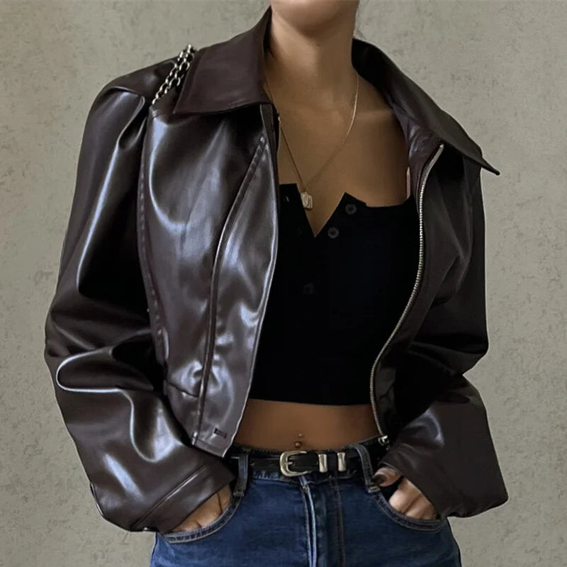 WhereMery Y2K Faux Leather Short Jacket