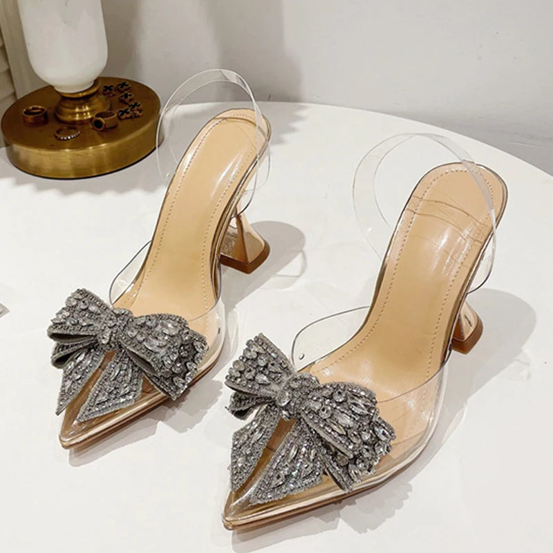 Liyke Crystal Bow Transparent High Heels