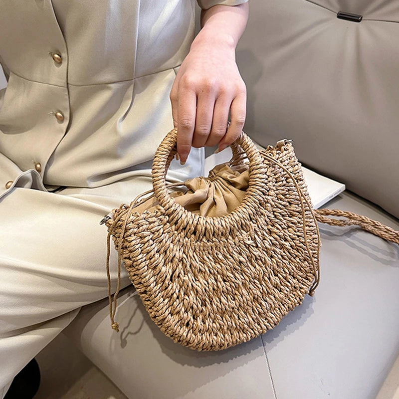 Handwoven Rattan Half-Moon Bag