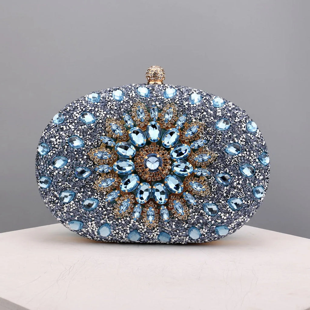 Sparkling Rhinestone Flower Clutch with Shoulder Chain