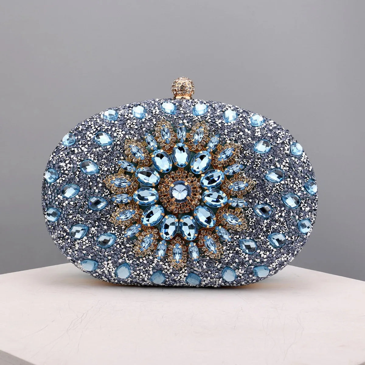 Sparkling Rhinestone Flower Clutch with Shoulder Chain