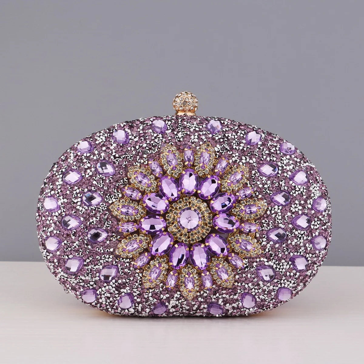 Sparkling Rhinestone Flower Clutch with Shoulder Chain