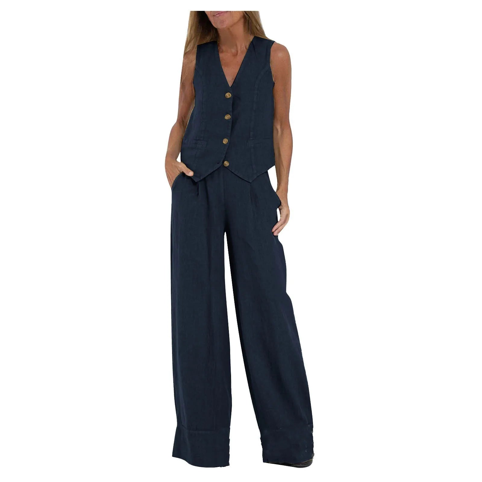 Colorblock Vest & Pants Set – Sleeveless Casual Suit
