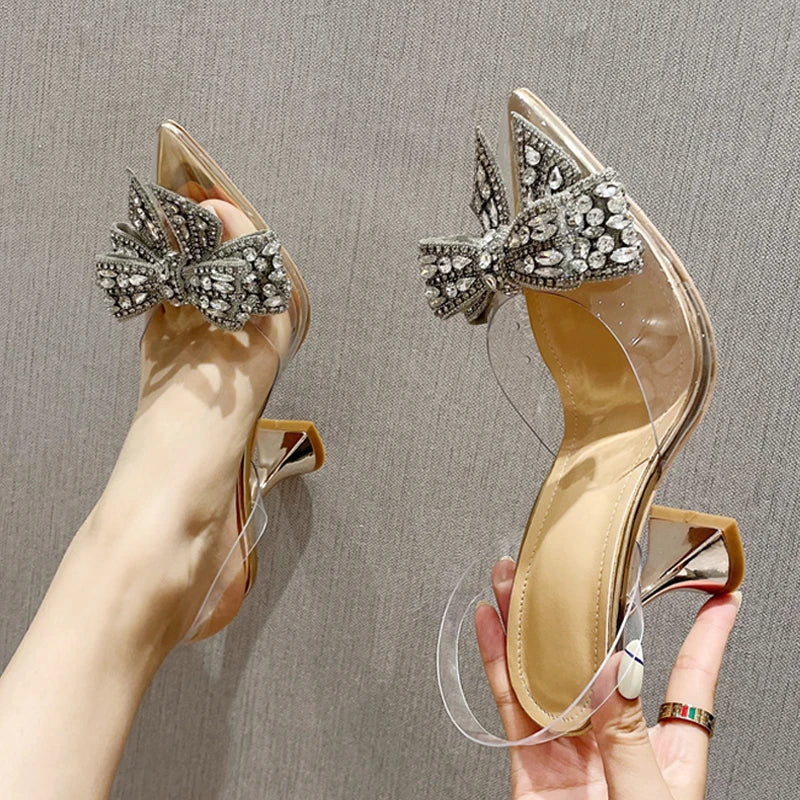 Liyke Crystal Bow Transparent High Heels