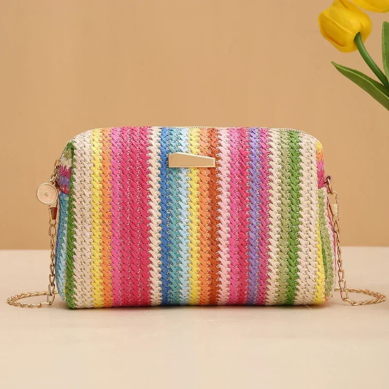 Knitted Straw Beach Bag – Small Shoulder Handbag