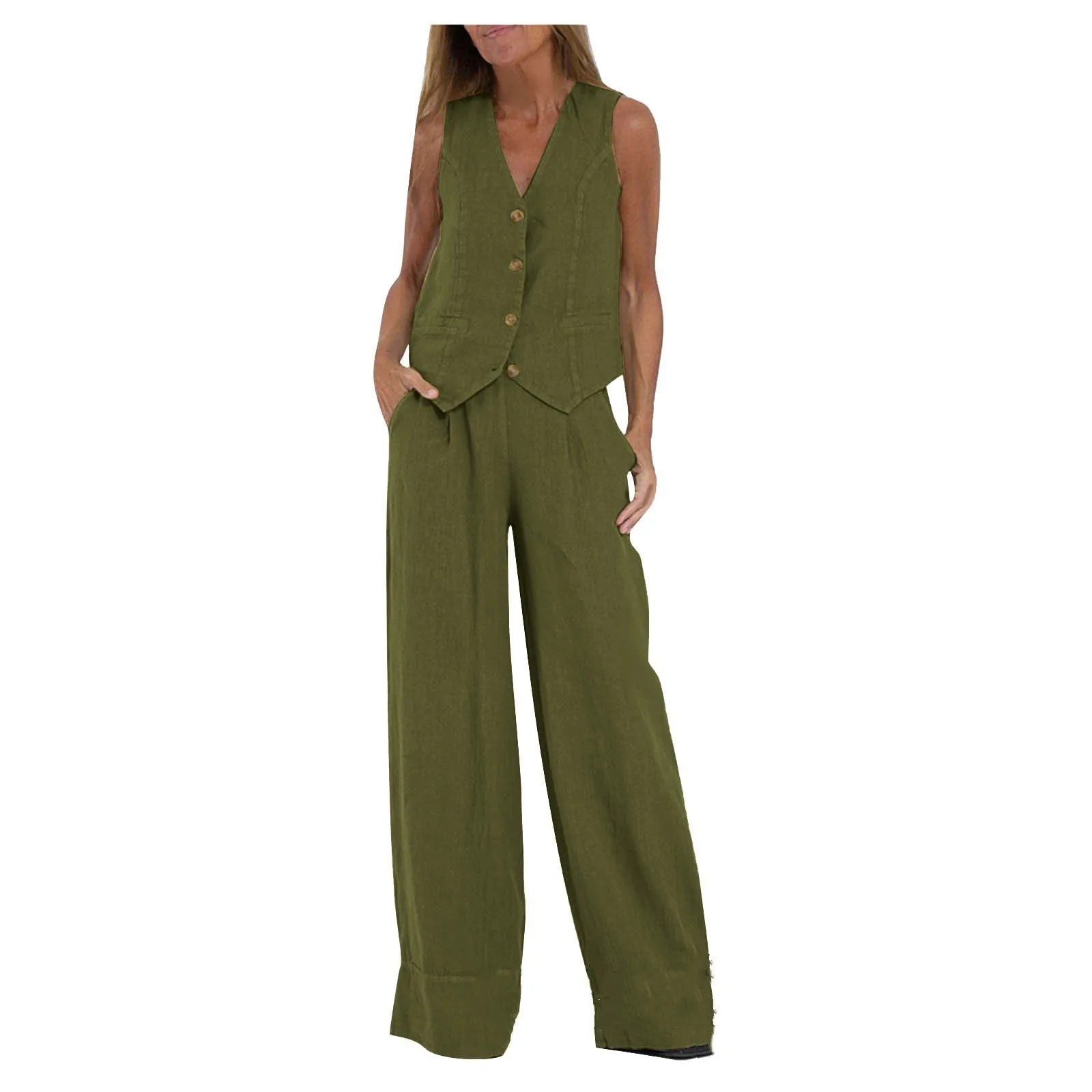 Colorblock Vest & Pants Set – Sleeveless Casual Suit