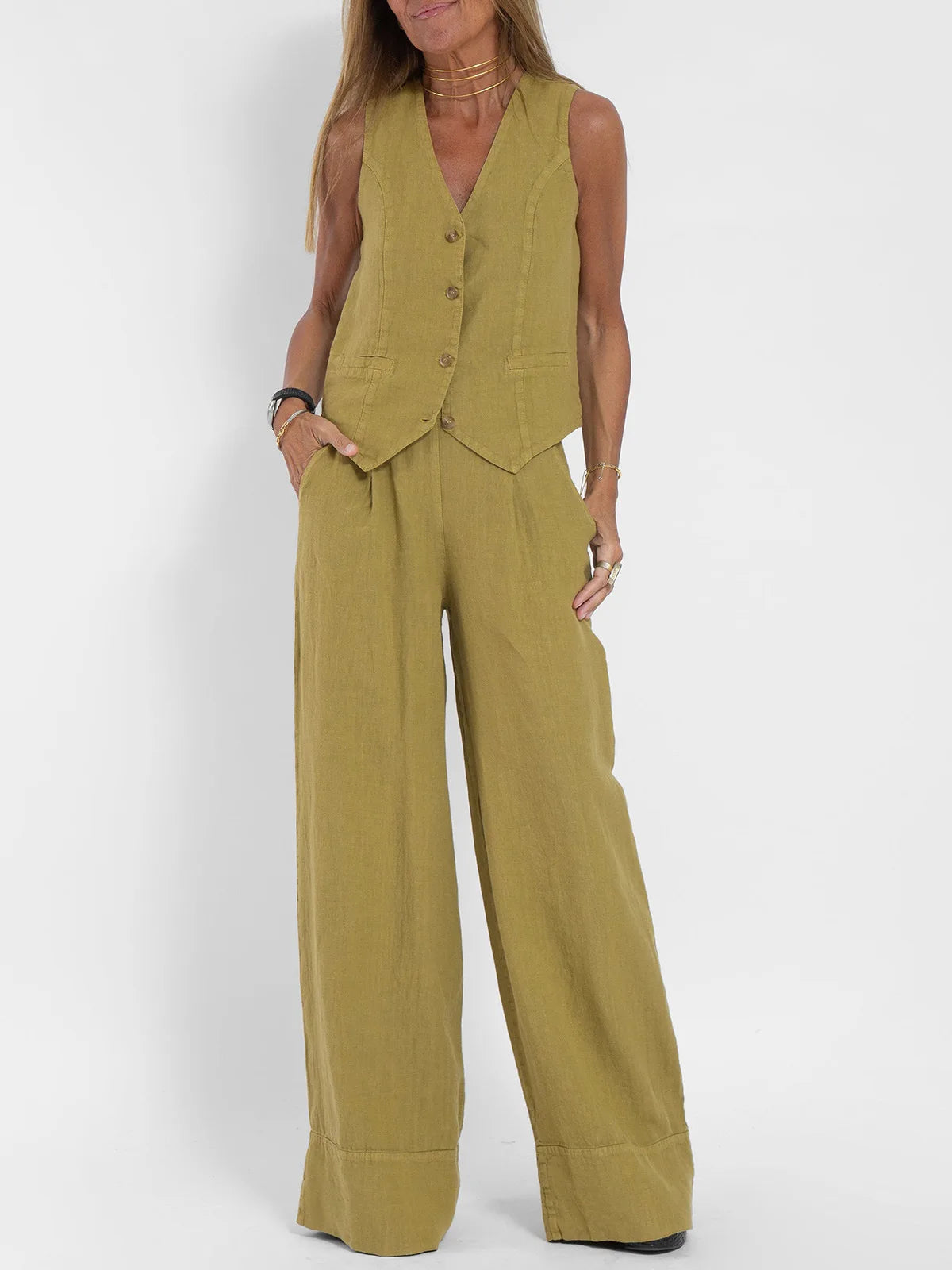 Colorblock Vest & Pants Set – Sleeveless Casual Suit