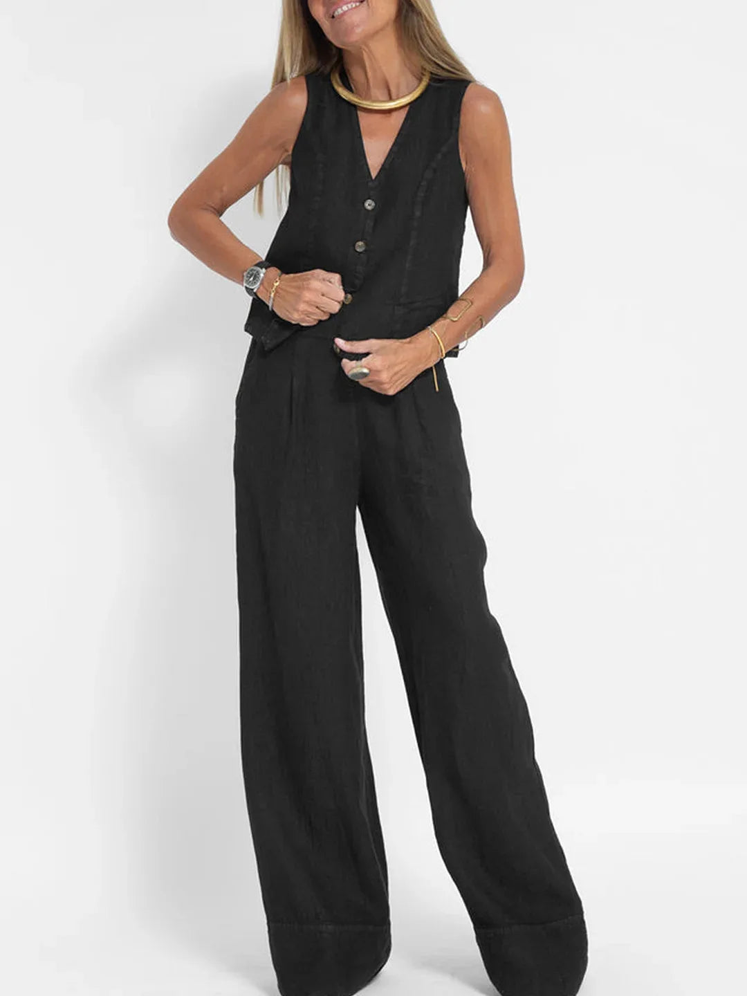 Colorblock Vest & Pants Set – Sleeveless Casual Suit