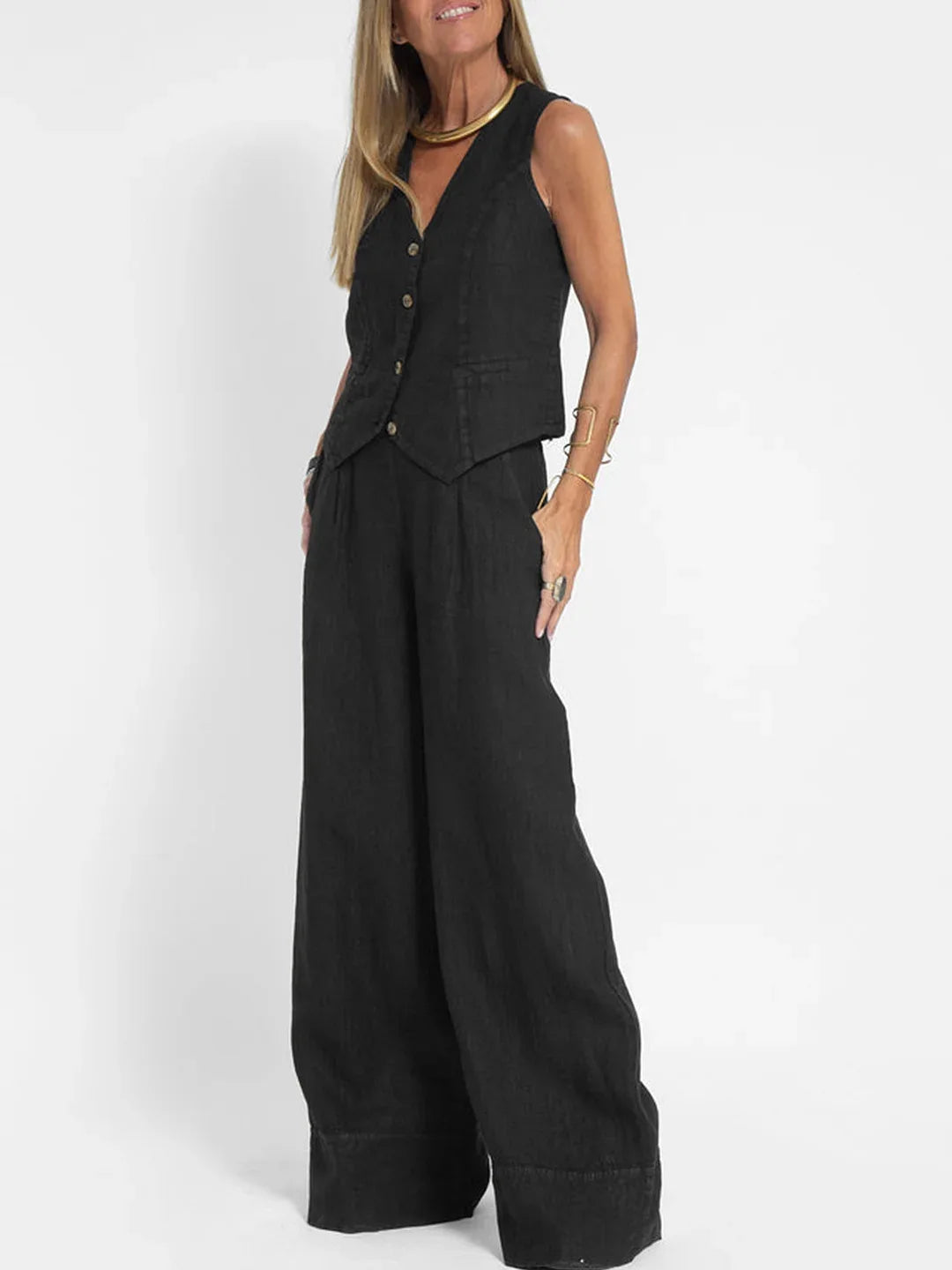 Colorblock Vest & Pants Set – Sleeveless Casual Suit