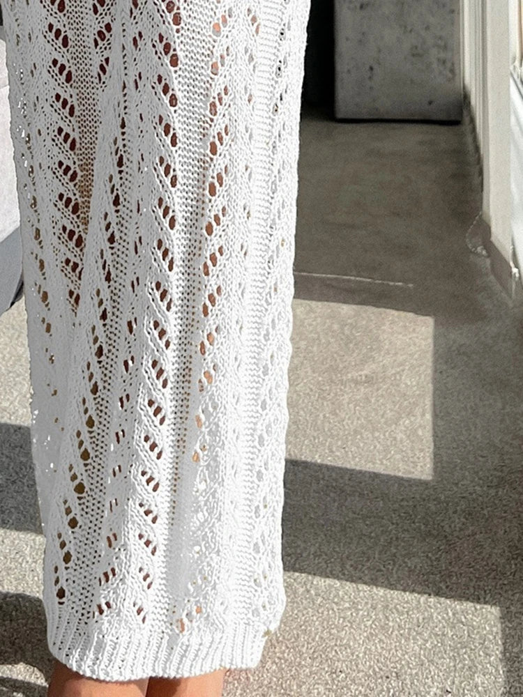Casual summer clothing semi transparent elegant knitted wide pants