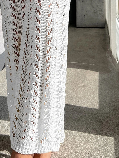 Casual summer clothing semi transparent elegant knitted wide pants