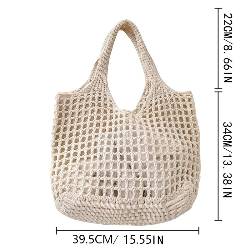 Boho Crochet Straw Tote