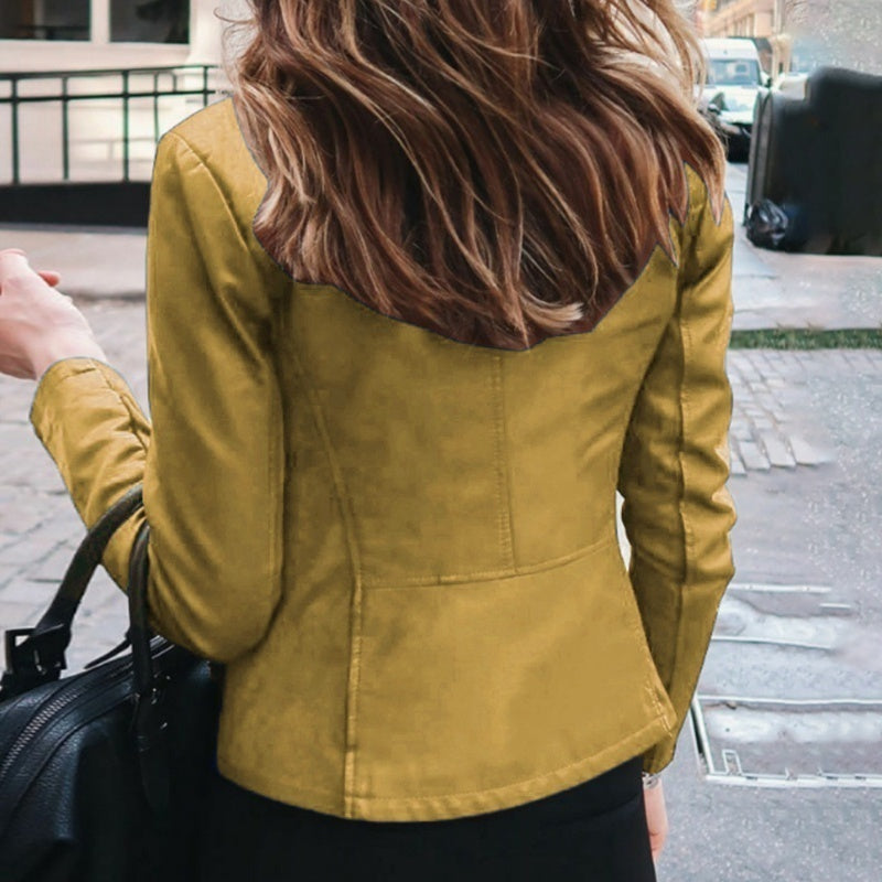 Slim Fit PU Leather Jacket for Women – Classic Moto Biker Style