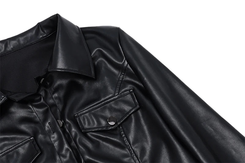 WhereMery Y2K Faux Leather Short Jacket