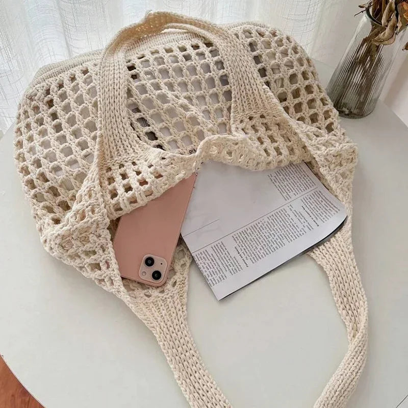 Boho Crochet Straw Tote