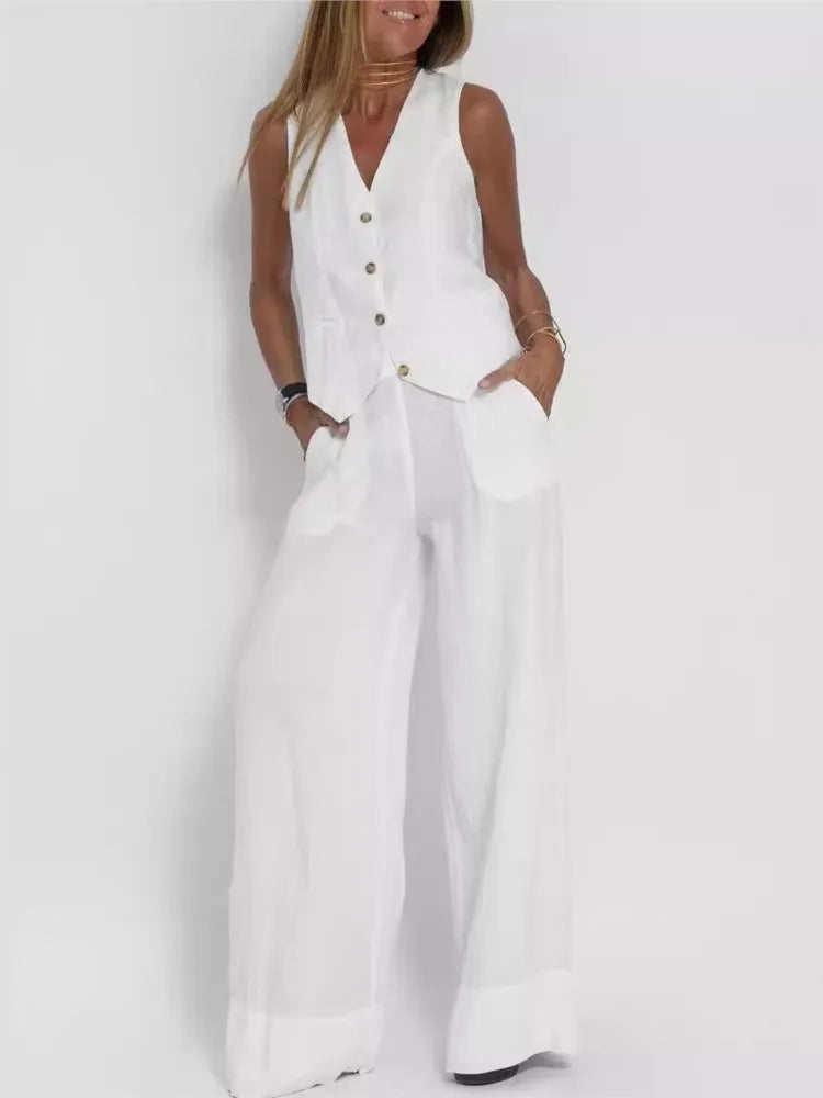 Colorblock Vest & Pants Set – Sleeveless Casual Suit