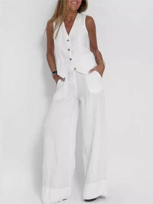 Colorblock Vest & Pants Set – Sleeveless Casual Suit