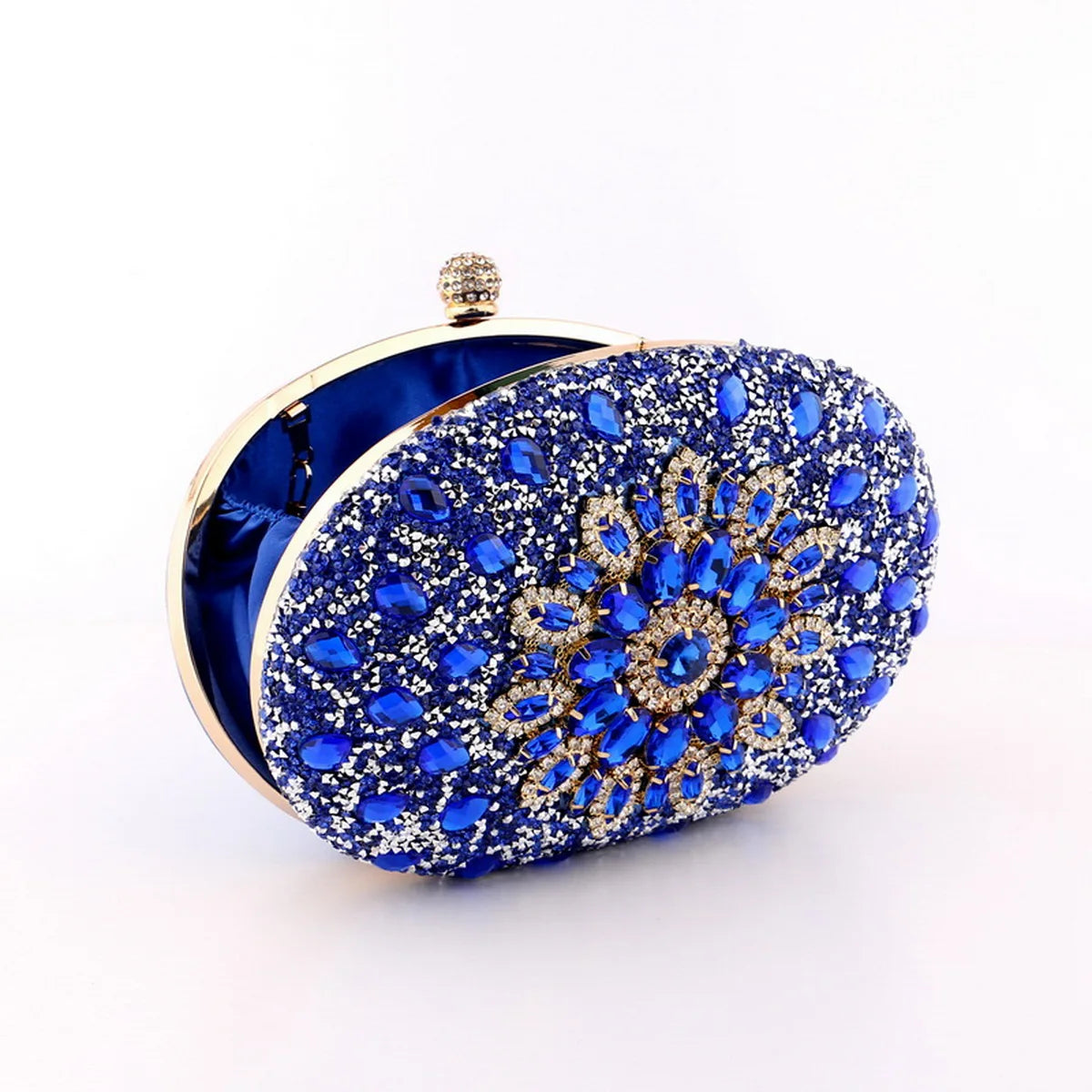 Sparkling Rhinestone Flower Clutch with Shoulder Chain