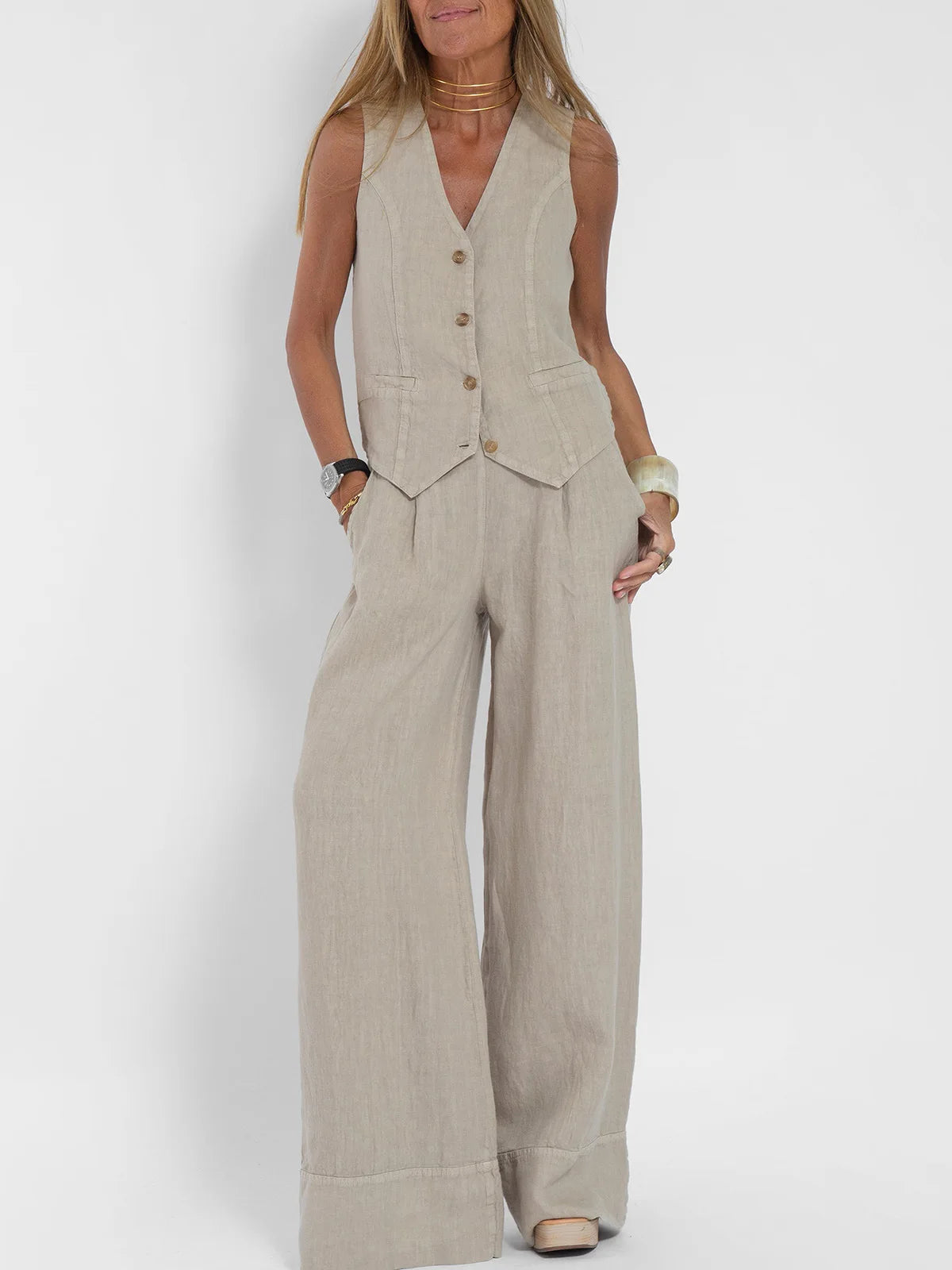 Colorblock Vest & Pants Set – Sleeveless Casual Suit