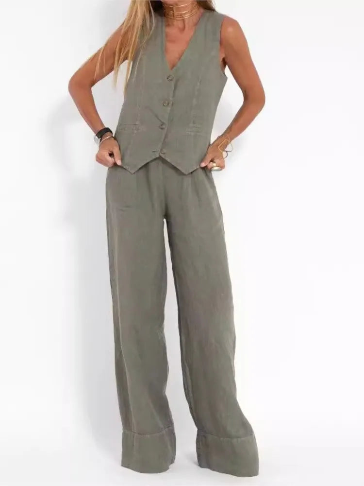 Colorblock Vest & Pants Set – Sleeveless Casual Suit
