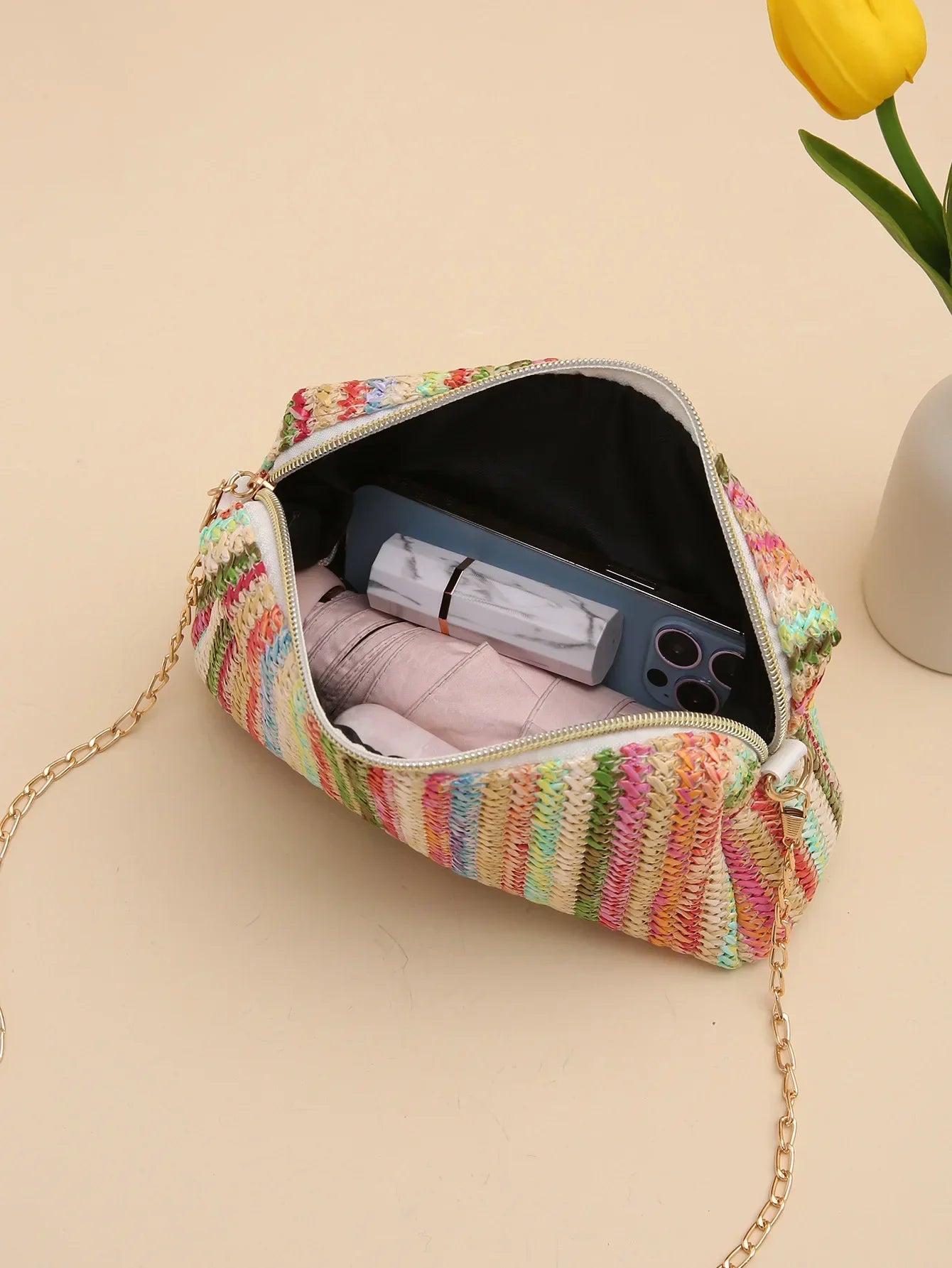Knitted Straw Beach Bag – Small Shoulder Handbag