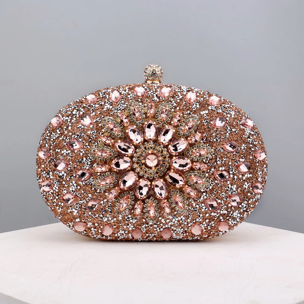 Sparkling Rhinestone Flower Clutch with Shoulder Chain