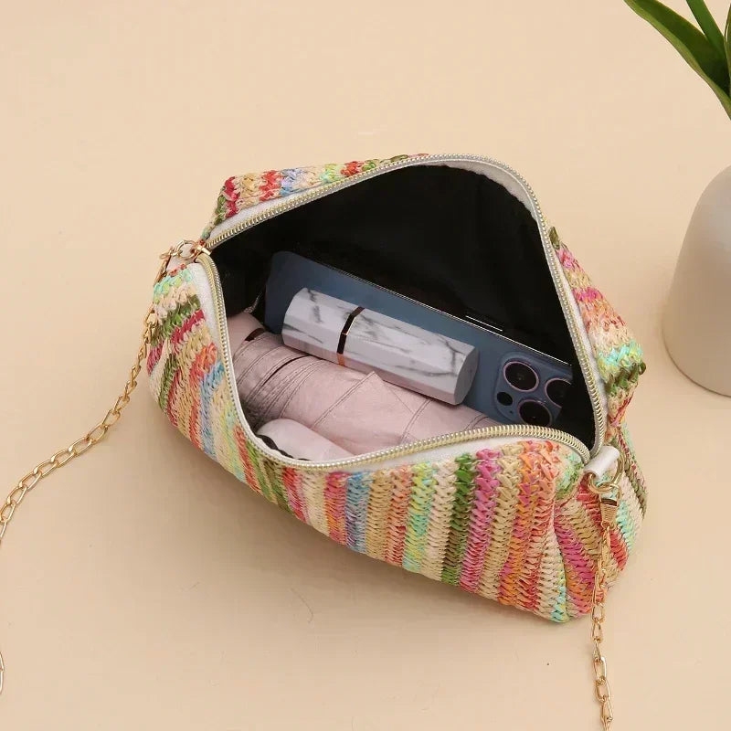 Knitted Straw Beach Bag – Small Shoulder Handbag