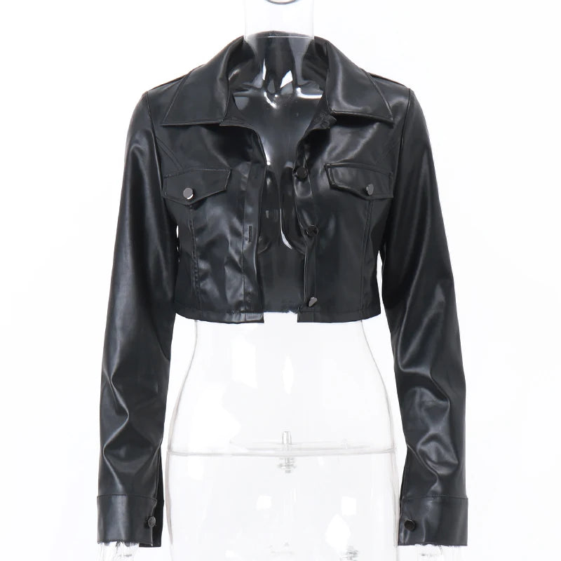 WhereMery Y2K Faux Leather Short Jacket