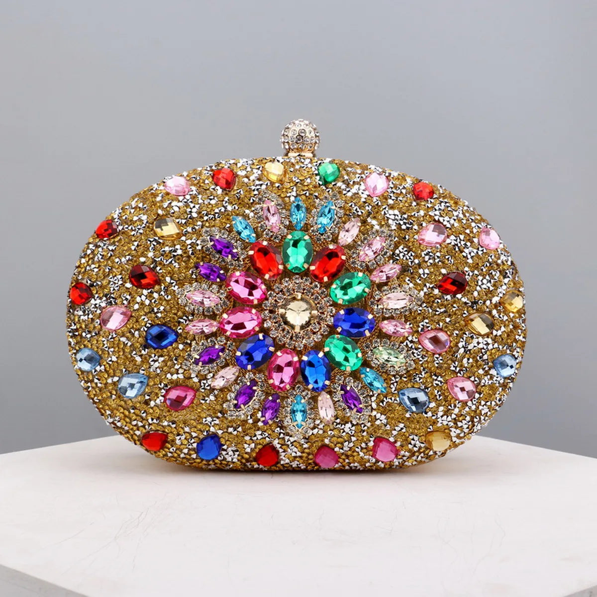 Sparkling Rhinestone Flower Clutch with Shoulder Chain