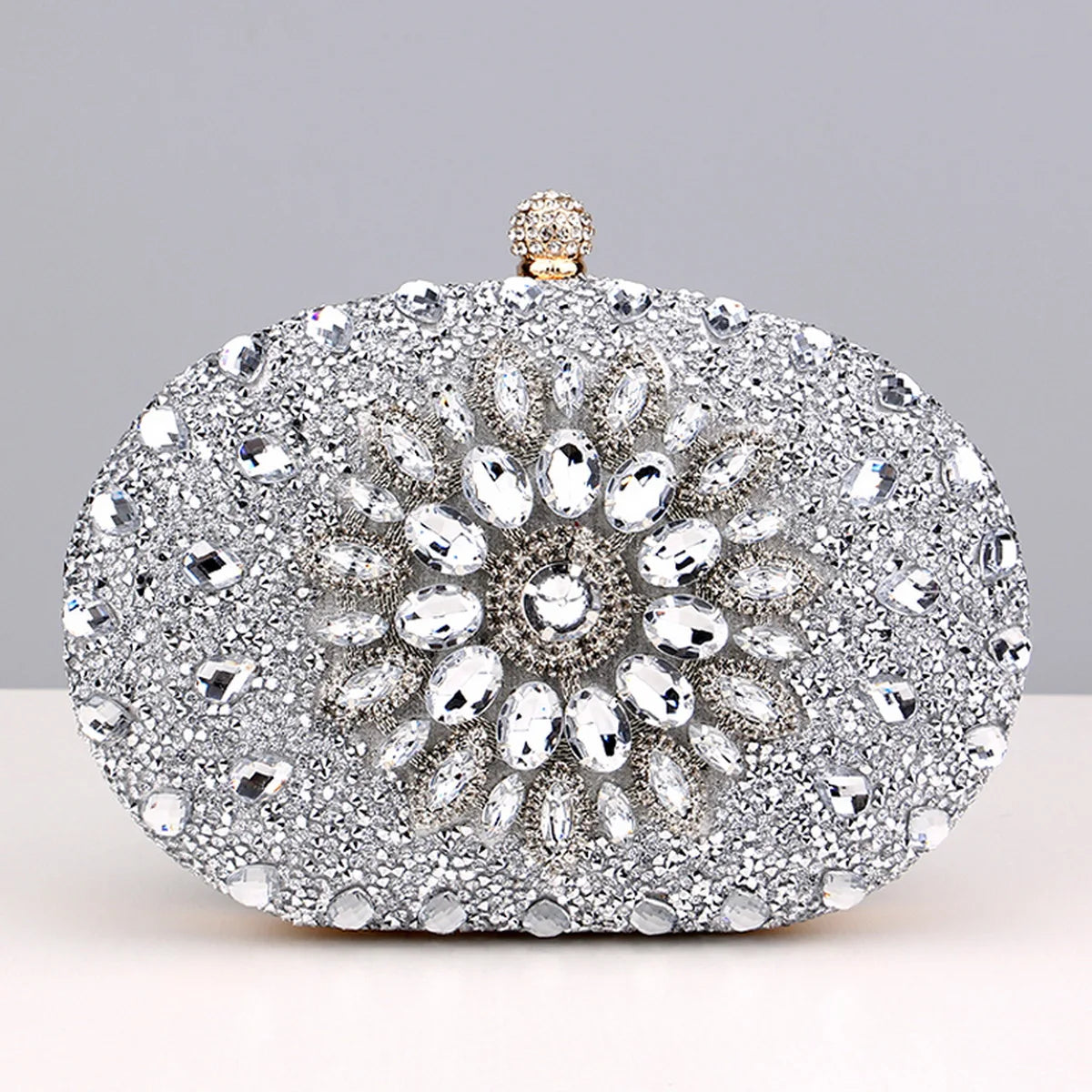 Sparkling Rhinestone Flower Clutch with Shoulder Chain