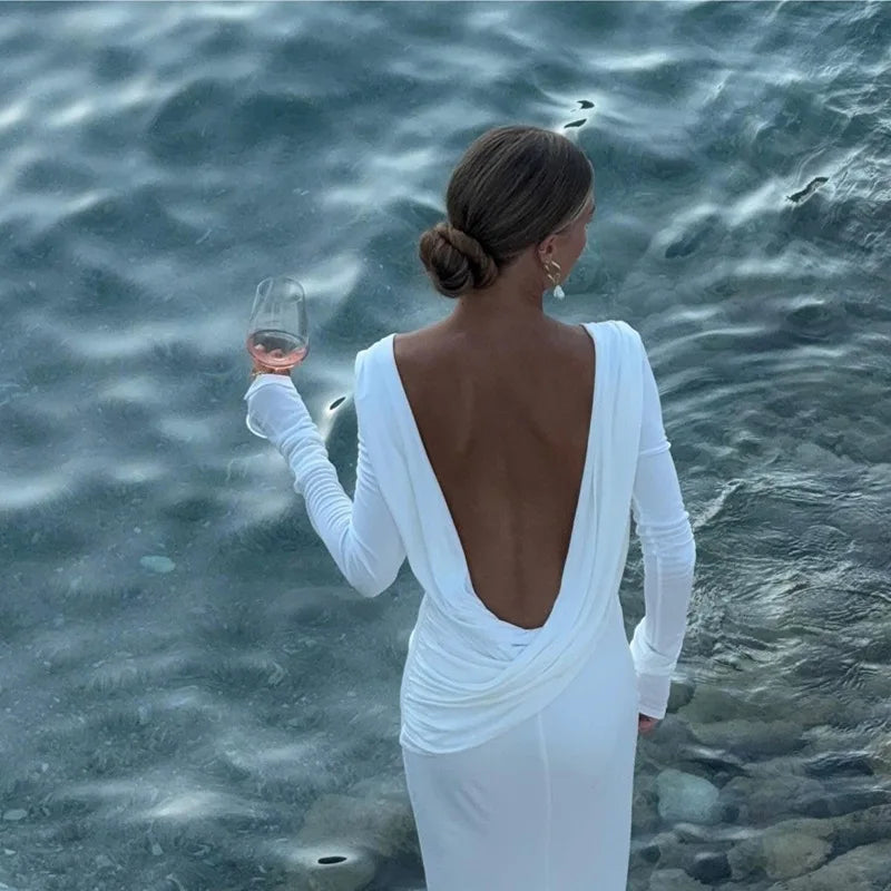 Backless Slim Fit Long Sleeve Dress – Elegant Autumn Style