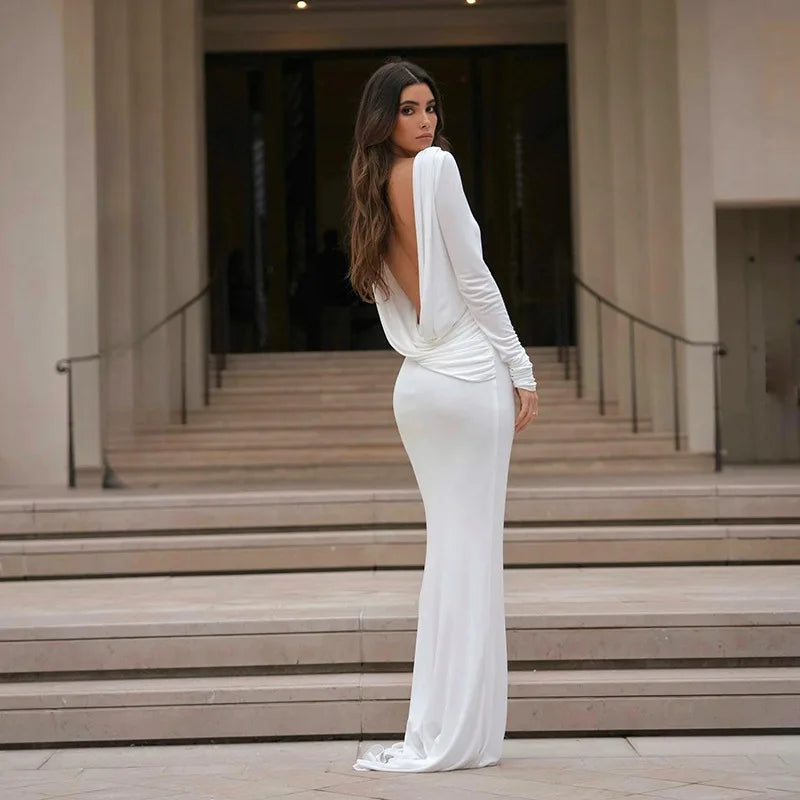 Backless Slim Fit Long Sleeve Dress – Elegant Autumn Style