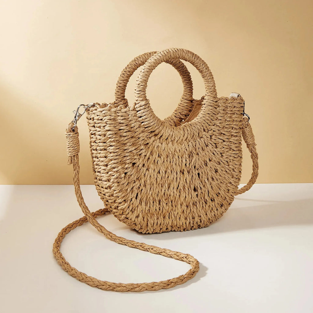 Handwoven Rattan Half-Moon Bag