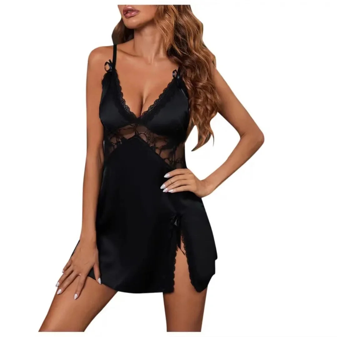 Lace Halter Nightgown & Sheer Robe – Seductive Loungewear Set
