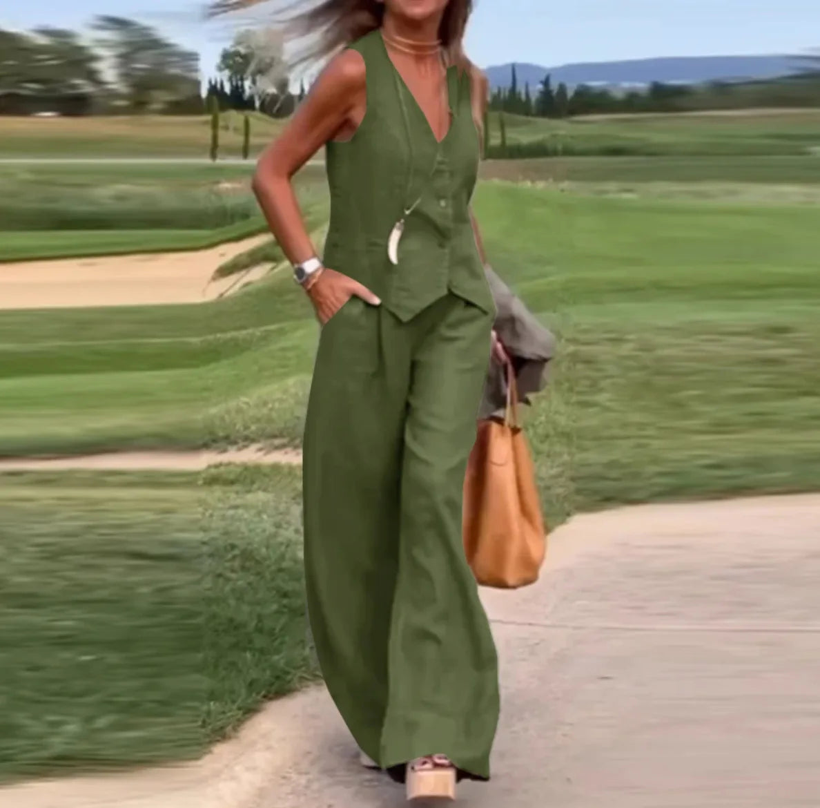 Solid Color Cardigan Vest & Pants Set – Casual Two-Piece Outfit
