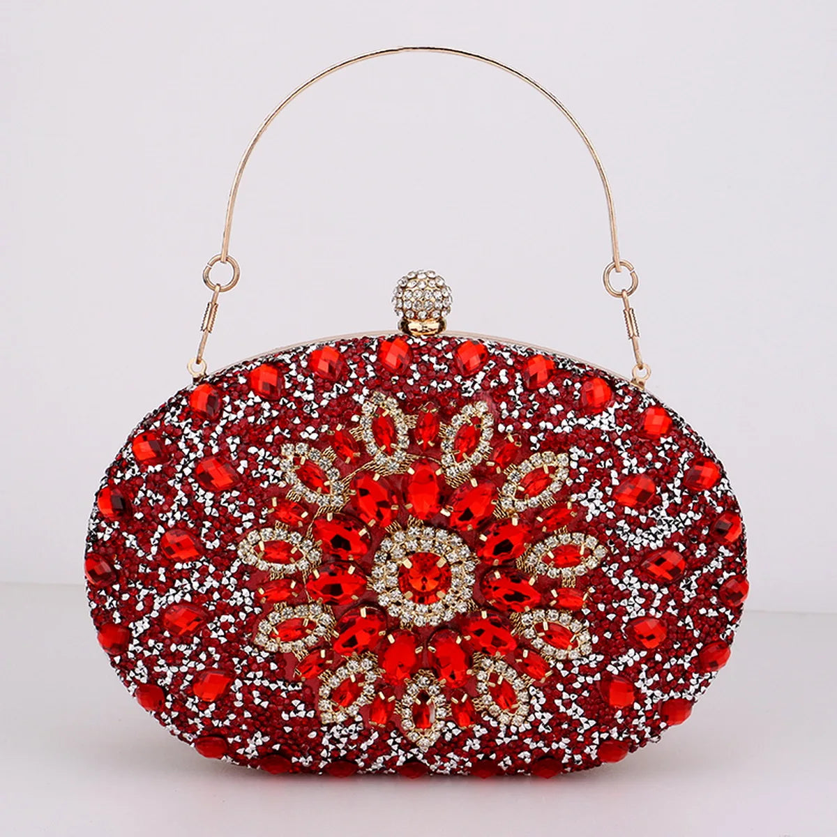 Sparkling Rhinestone Flower Clutch with Shoulder Chain