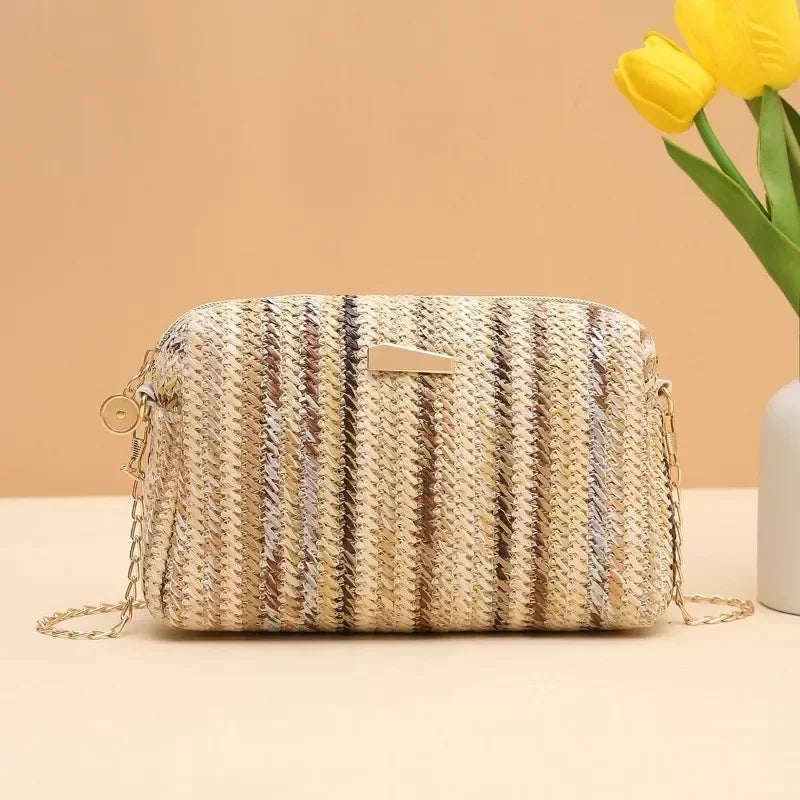 Knitted Straw Beach Bag – Small Shoulder Handbag