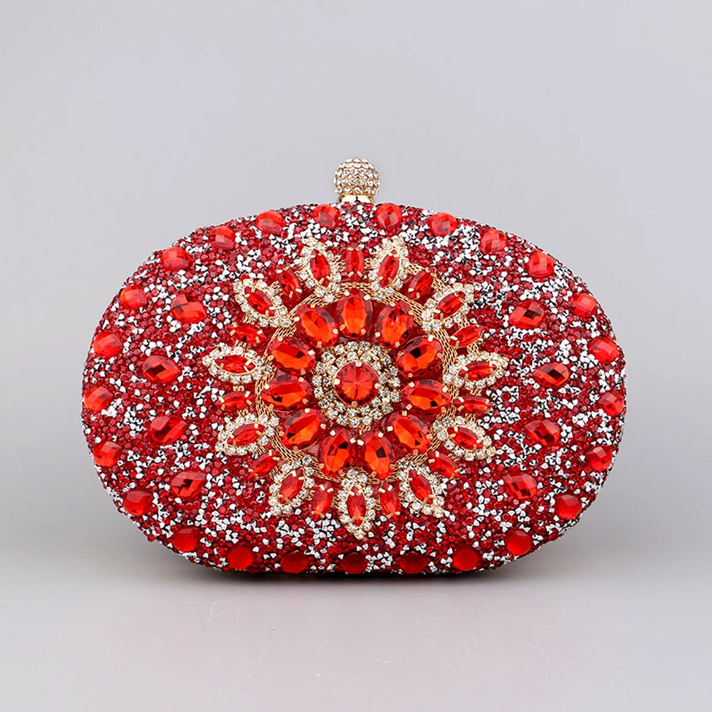 Sparkling Rhinestone Flower Clutch with Shoulder Chain