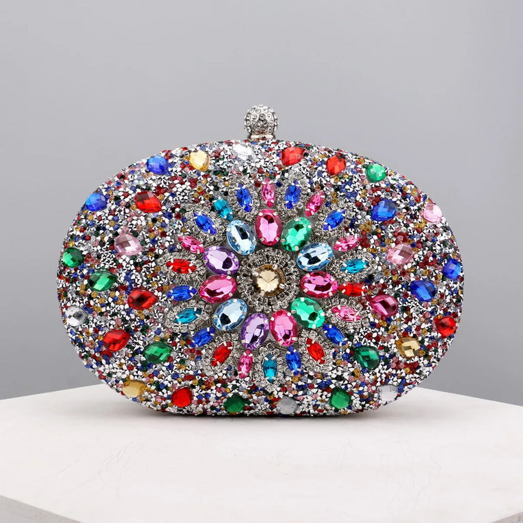 Sparkling Rhinestone Flower Clutch with Shoulder Chain