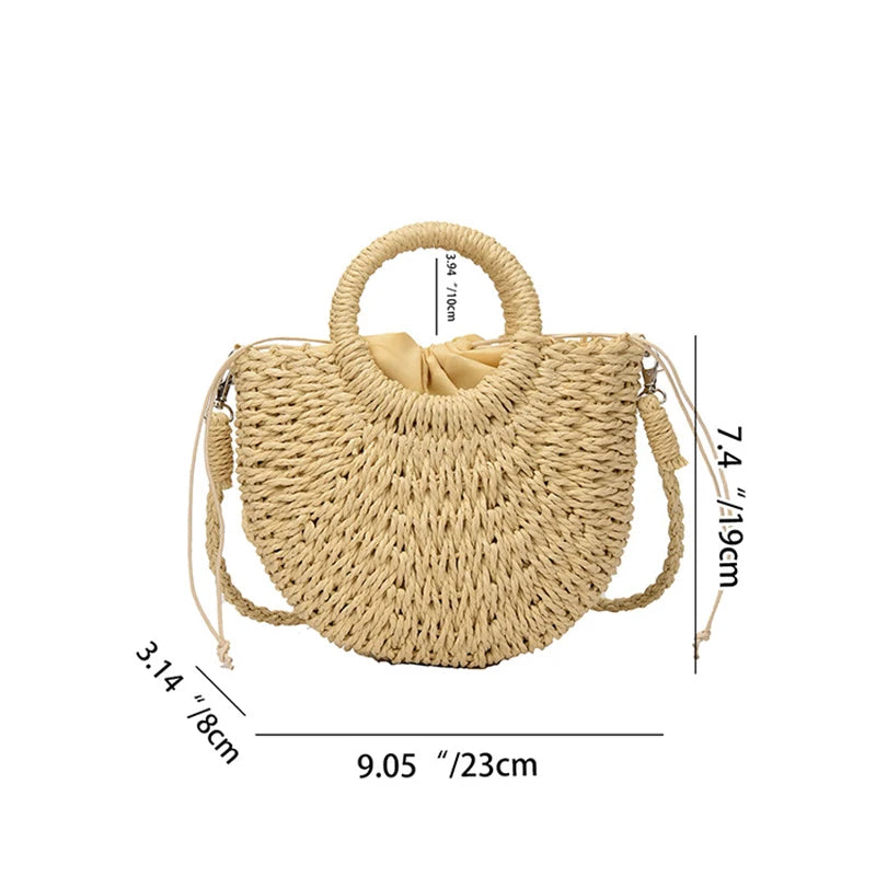 Handwoven Rattan Half-Moon Bag