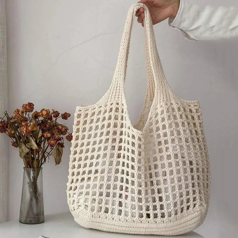 Boho Crochet Straw Tote