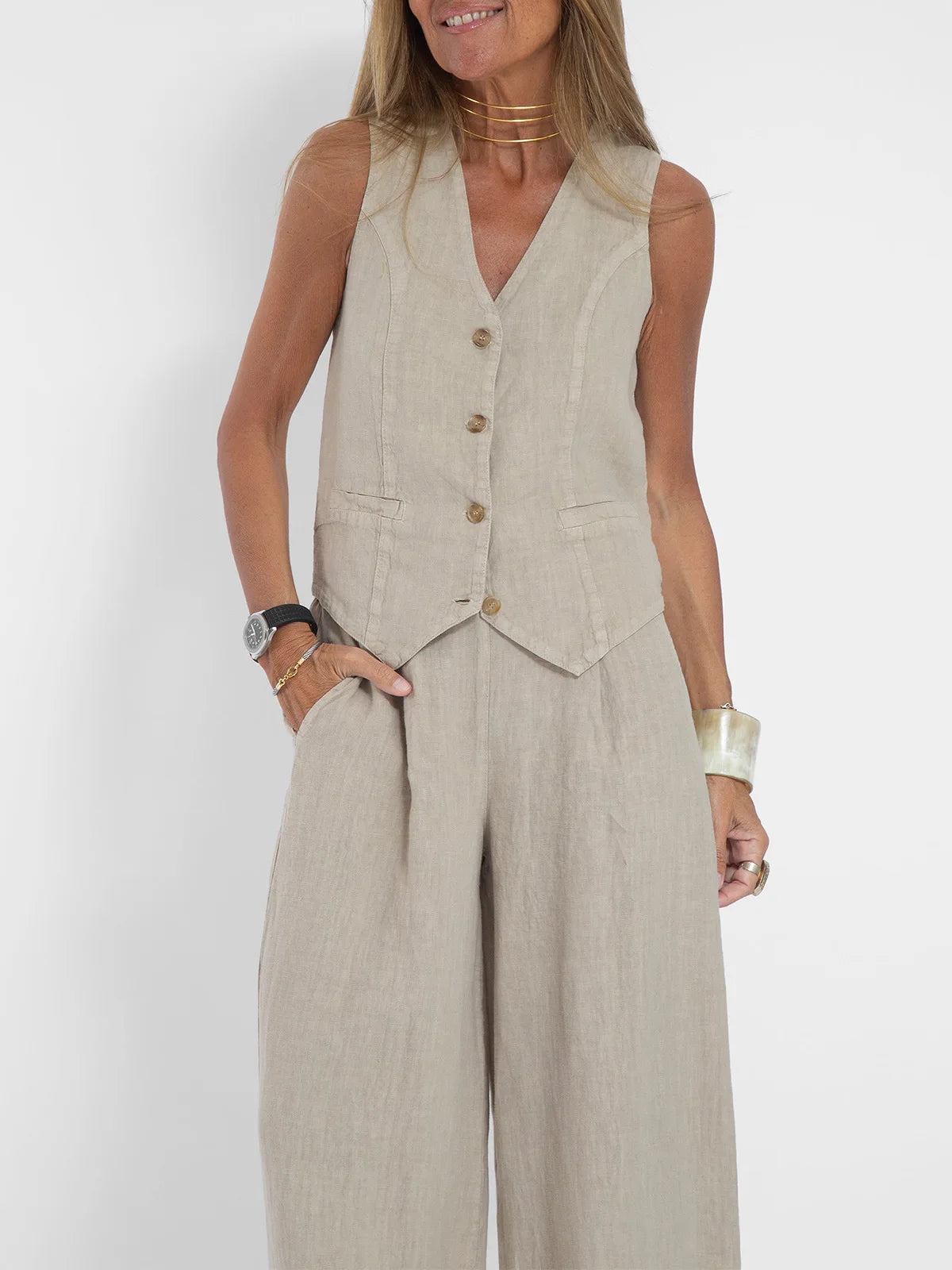 Colorblock Vest & Pants Set – Sleeveless Casual Suit