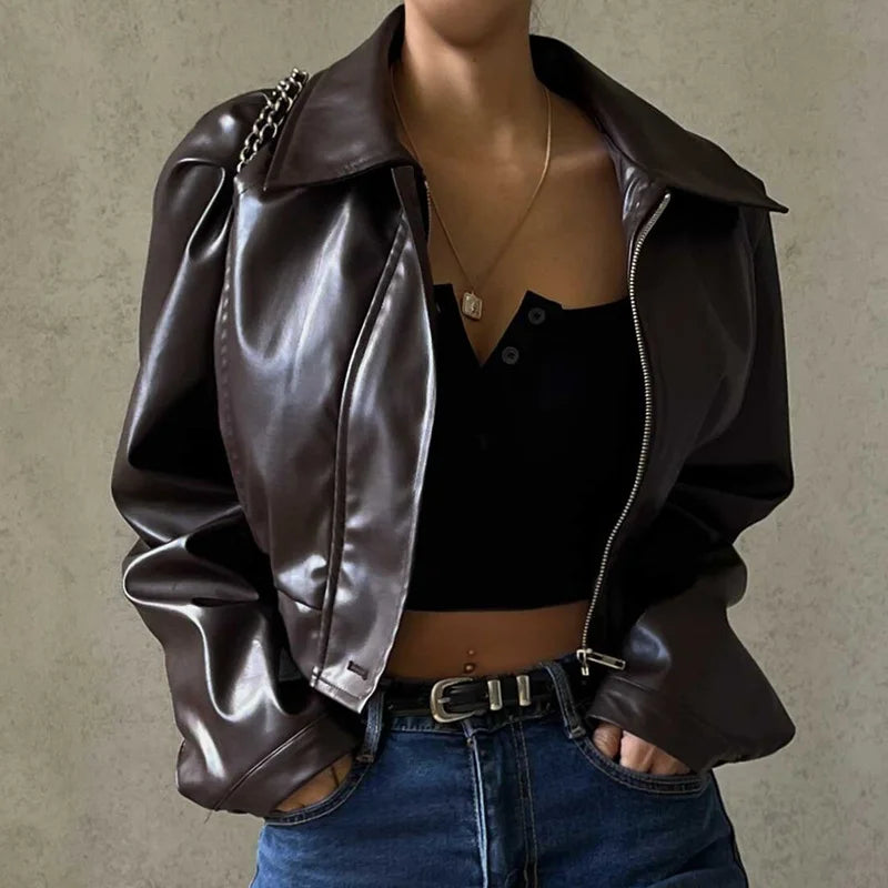 WhereMery Y2K Faux Leather Short Jacket