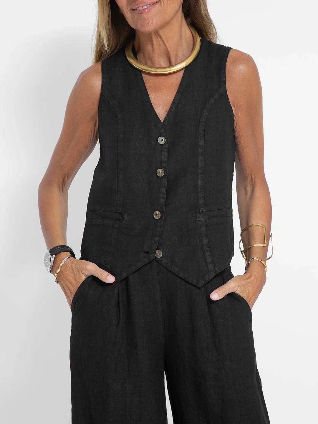 Colorblock Vest & Pants Set – Sleeveless Casual Suit