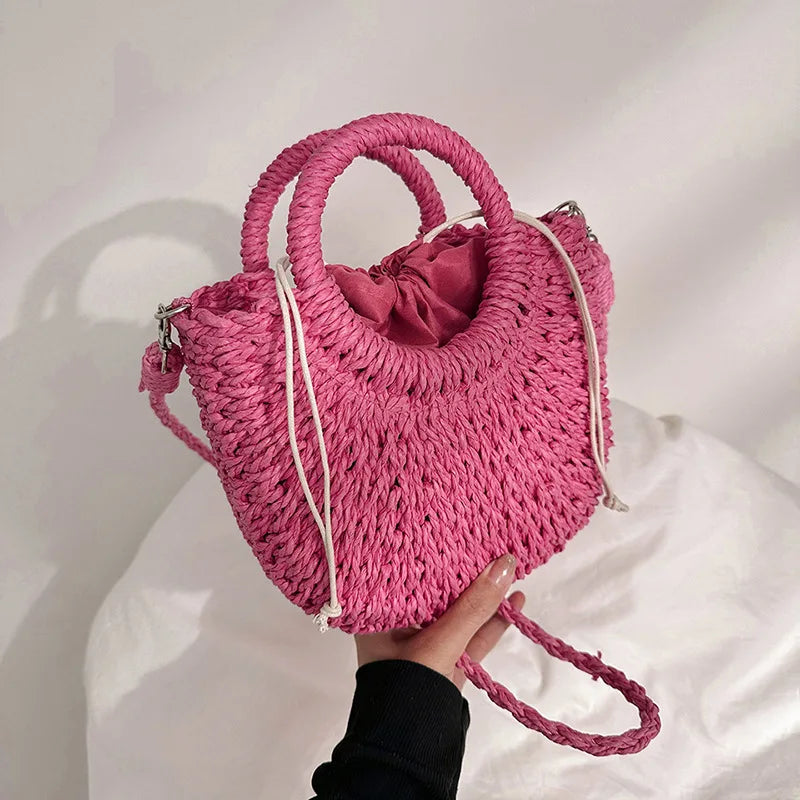 Handwoven Rattan Half-Moon Bag