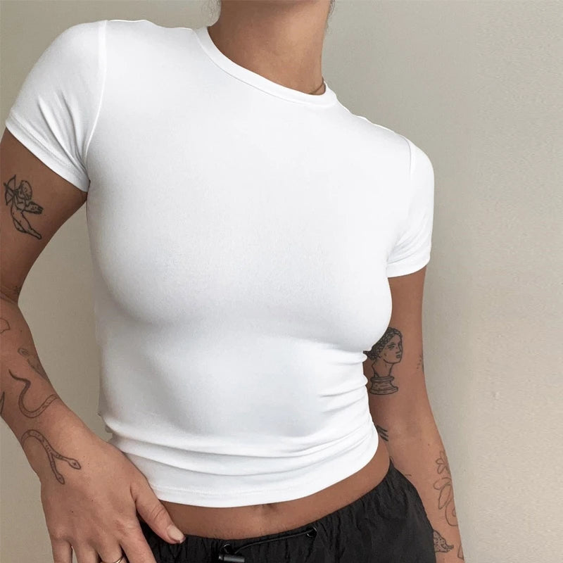 Slim Fit Knitted O-Neck T-Shirt – Y2K Street Style