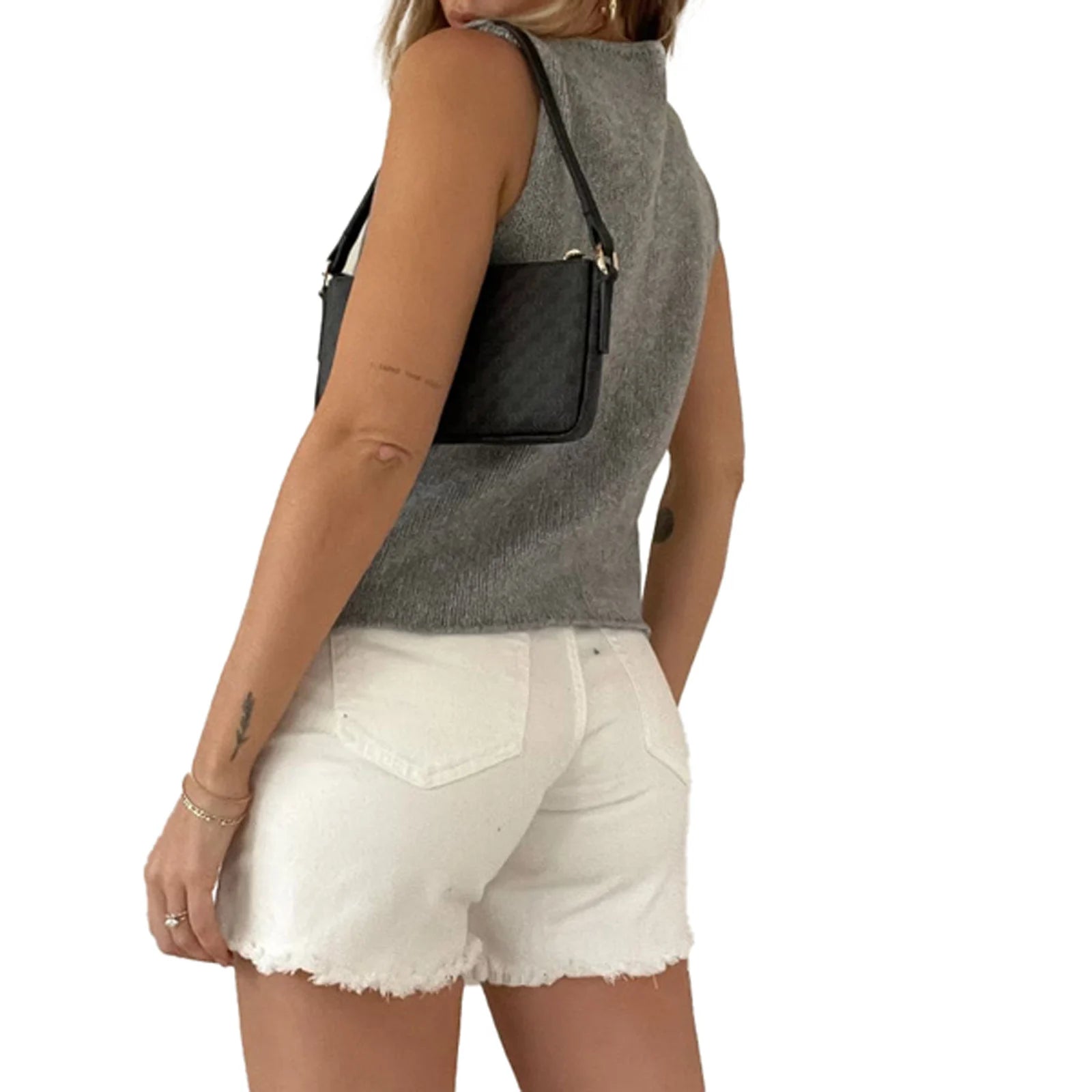 Women’s Y2K Crochet Knit Vest – Sleeveless V-Neck Open Front Crop Cardigan